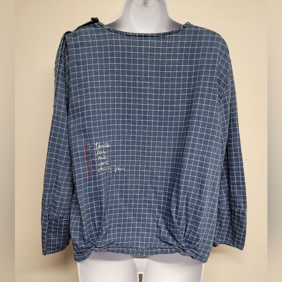Zara Trafaluc Lightweight Denimwear M Long Sleeve Blue White Checkered Gingham - Picture 2 of 6